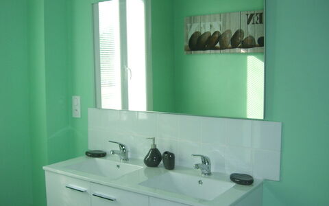 Maison les Oies: Mirror, Tap, Bathroom Cabinet, Cabinetry, Countertop, Plumbing Fixture, Sink, Building, Property, Bathroom Sink