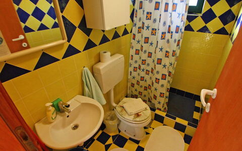 Korčula Prigradica 300: Mirror, Tap, Sink, Bathroom Sink, Plumbing Fixture, Property, Bathroom, Purple, Blue, Black