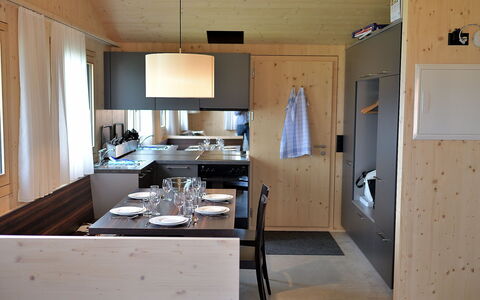 Maiensäss Superior: Cabinetry, Furniture, Countertop, Building, Table, Refrigerator, Chair, Kitchen Appliance, Kitchen, Wood