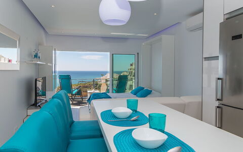 Dream View 50M from the Beach: Table, Furniture, Property, Couch, Chair, Blue, Azure, Green, Comfort, Building